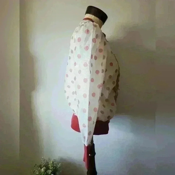 TALIS large polka dot blouse with ribbed cuffs and ruffles. NEW WITH TAGS. small - Picture 4 of 9